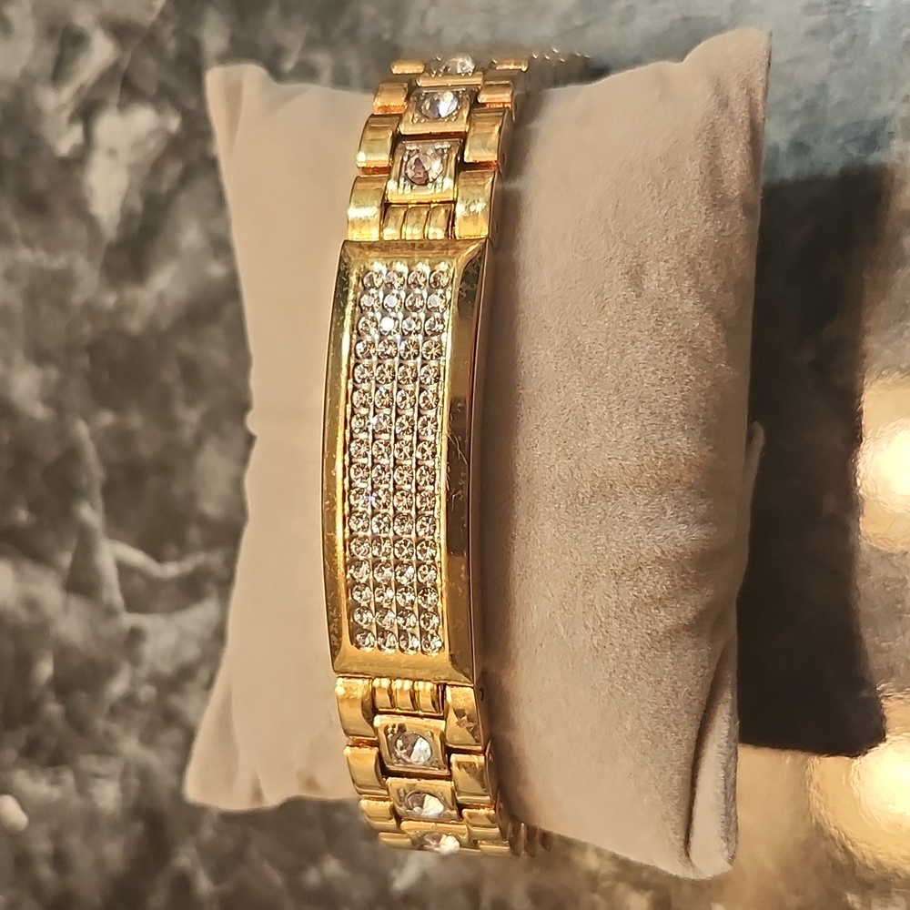 Elgin Gold Colored Oyster Band Bracelet with Crystal Accents